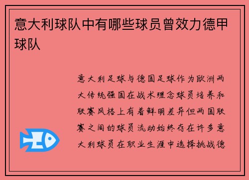 意大利球队中有哪些球员曾效力德甲球队