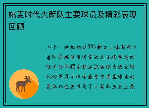 姚麦时代火箭队主要球员及精彩表现回顾
